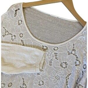 Womens Linen Blend Pullover Sweater Size 3X (READ) White Coastal Floral Cut-Outs